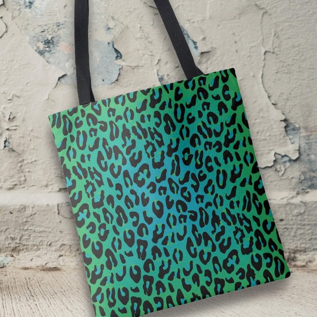 Leopard Print Animal Print Stylish Turquoise Ombre Tote Bag (Creator Uploaded)