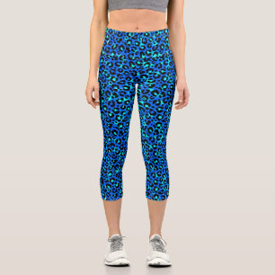 Leopard Print Animal Skin Pattern Blue Black Capri Leggings