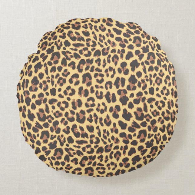 Leopard Print Animal Skin Pattern Round Cushion (Front)