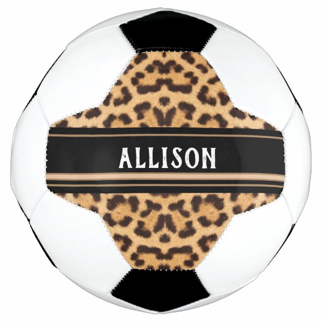 Leopard Print Animal Spots Chic Personalised Soccer Ball (Front)