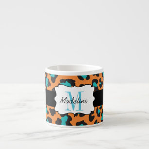 Leopard Print Aqua Orange Black Espresso Mug