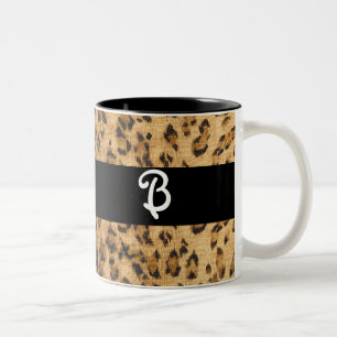 Leopard Print B monogram initials merchandise Two-Tone Coffee Mug