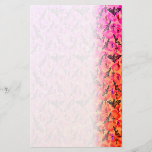 Leopard Print Bats Skulls Pink Orange Stationery (Front)