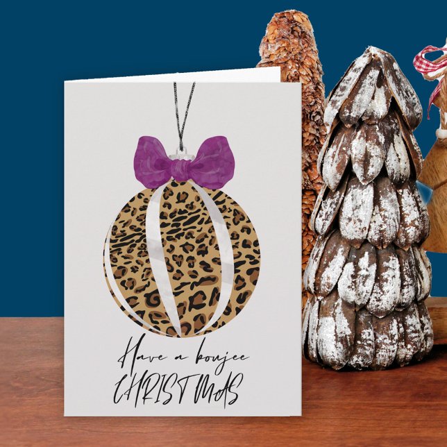 Leopard Print Bauble Purple Bow Boujee Christmas Card (Leopard Print Bauble Christmas Card. Buy professionally printed or as printable digital download.)