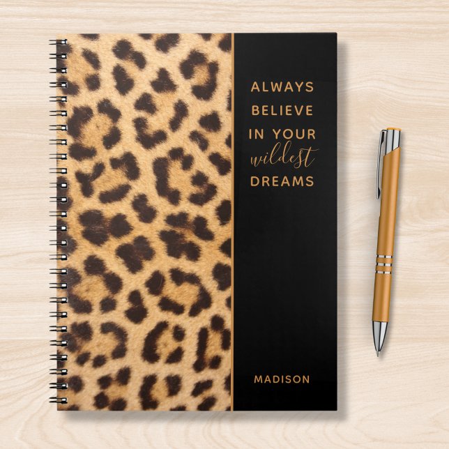 Leopard Print Believe Stylish Modern Personalised Notebook (Creator Uploaded)