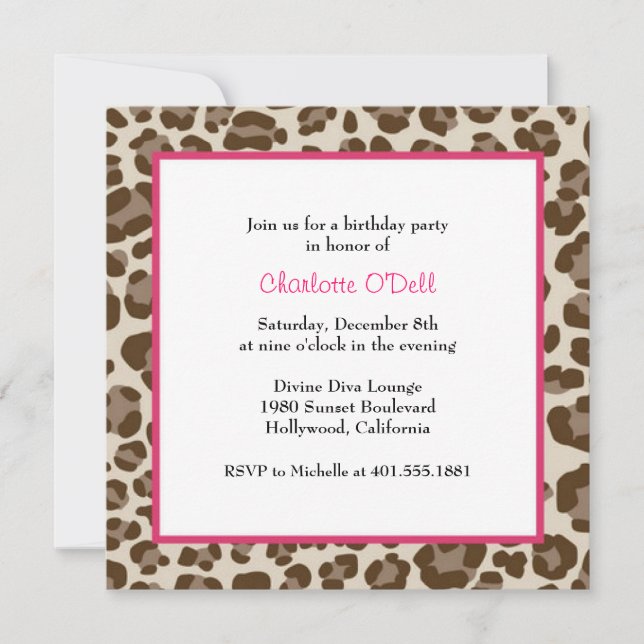 leopard print birthday party invitation (Front)