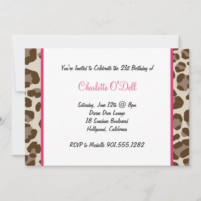 leopard print birthday party invitation (Front)