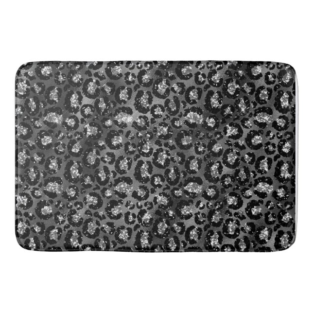 Leopard Print Black and Silver Grey Bath Mat (Front)