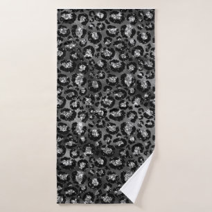 Leopard Print Black and Silver Grey Bath Towel