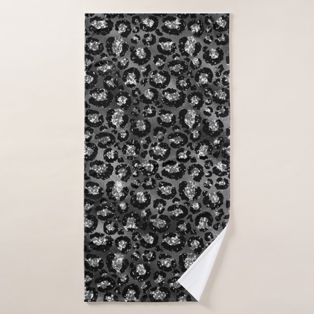 Leopard Print Black and Silver Grey Bath Towel (Bath Towel)