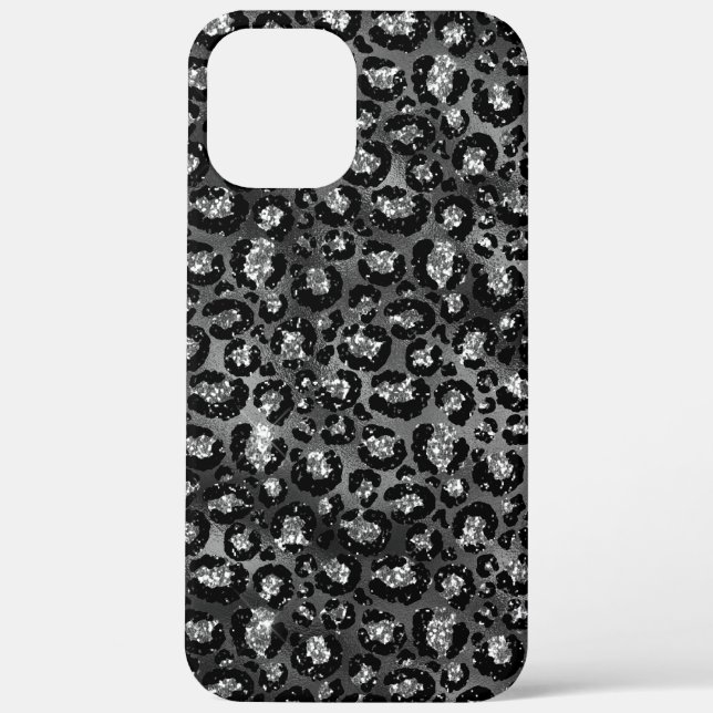 Leopard Print Black and Silver Grey Case-Mate iPhone Case (Back)