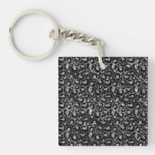 Leopard Print Black and Silver Grey Key Ring