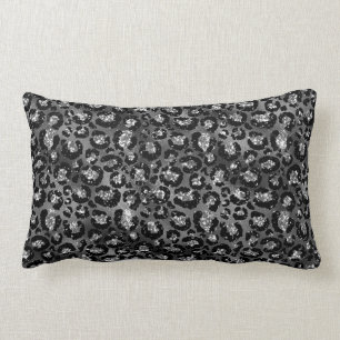 Leopard Print Black and Silver Grey Lumbar Cushion