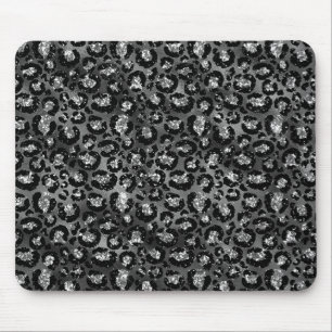 Leopard Print Black and Silver Grey Mouse Pad