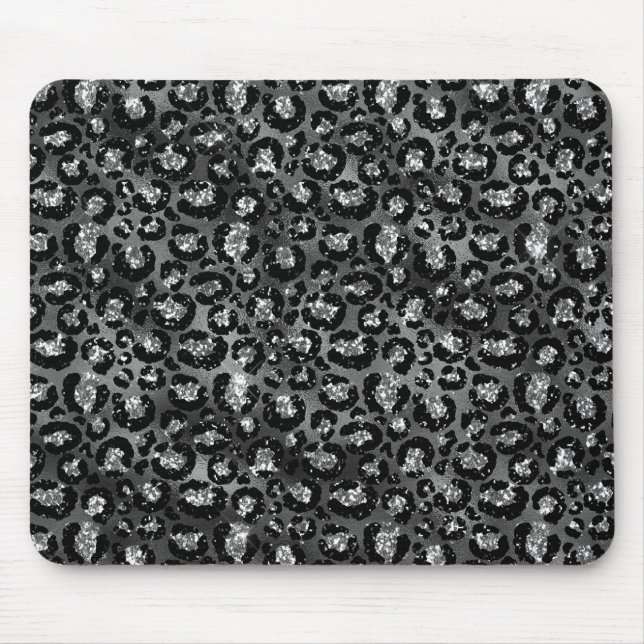 Leopard Print Black and Silver Grey Mouse Pad (Front)
