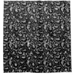 Leopard Print Black and Silver Grey Shower Curtain