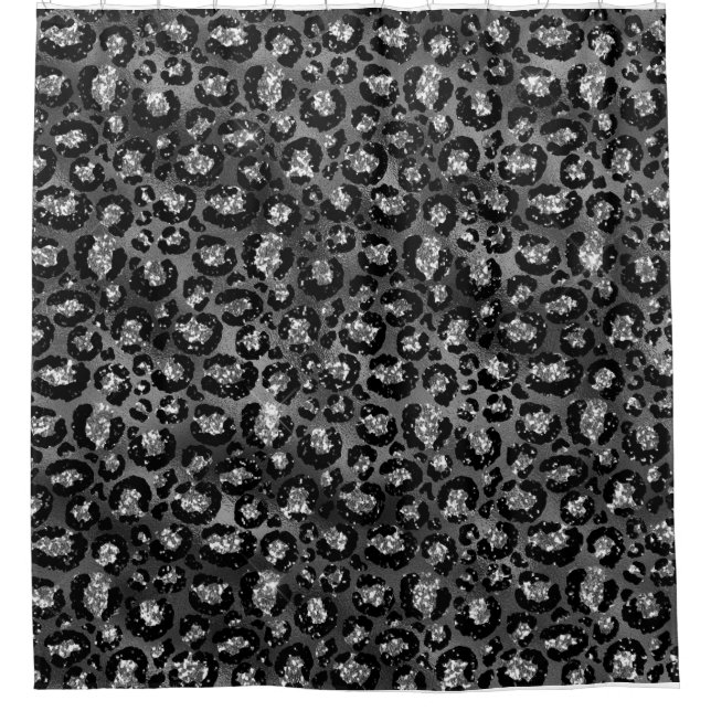 Leopard Print Black and Silver Grey Shower Curtain (Front)