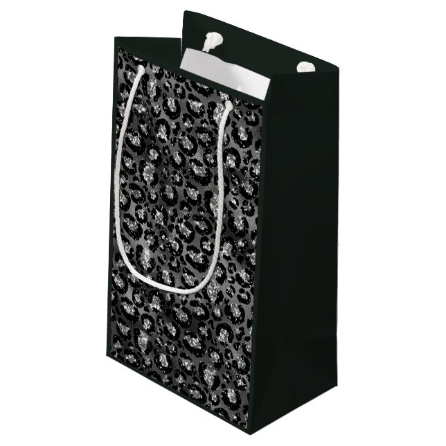 Leopard Print Black and Silver Grey Small Gift Bag (Back Angled)