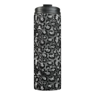 Leopard Print Black and Silver Grey Thermal Tumbler
