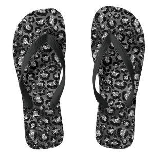 Leopard Print Black and Silver Grey Thongs