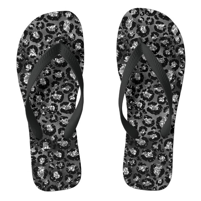 Leopard Print Black and Silver Grey Thongs (Footbed)