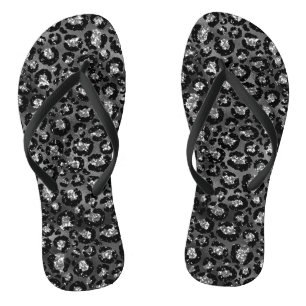 Leopard Print Black and Silver Grey Thongs