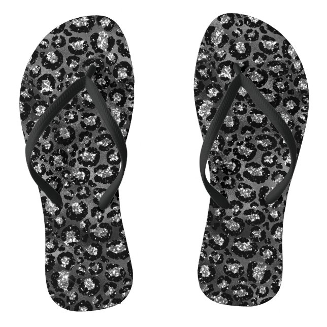 Leopard Print Black and Silver Grey Thongs (Footbed)
