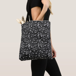 Leopard Print Black and Silver Grey Tote Bag