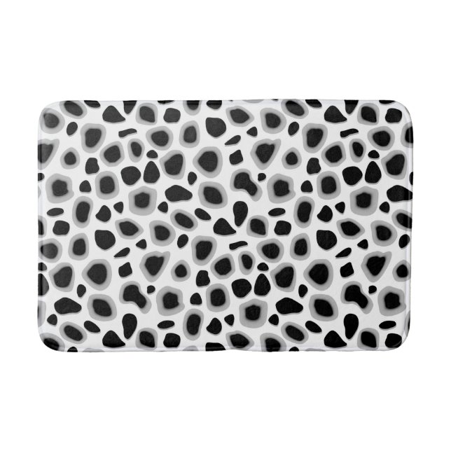 Leopard Print, Black and White Bath Mat (Front)