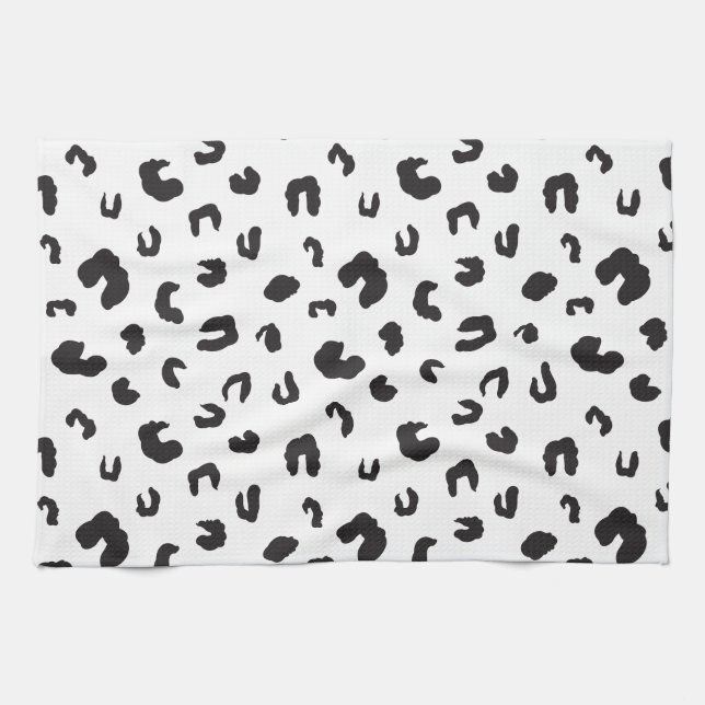 Leopard Print Black and White Tea Towel (Horizontal)