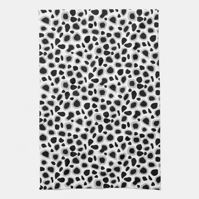 Leopard Print - Black and White Tea Towel (Vertical)
