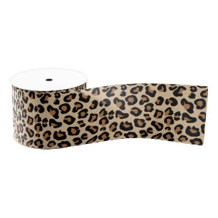 Leopard Print, Black, Brown, Rust and Tan Grosgrain Ribbon