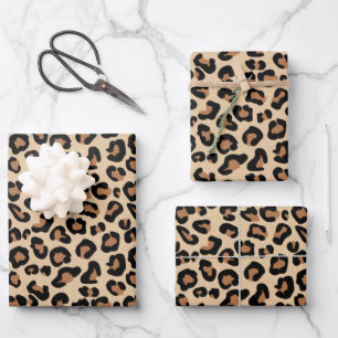 Leopard Print, Black, Brown, Rust and Tan Wrapping Paper Sheet