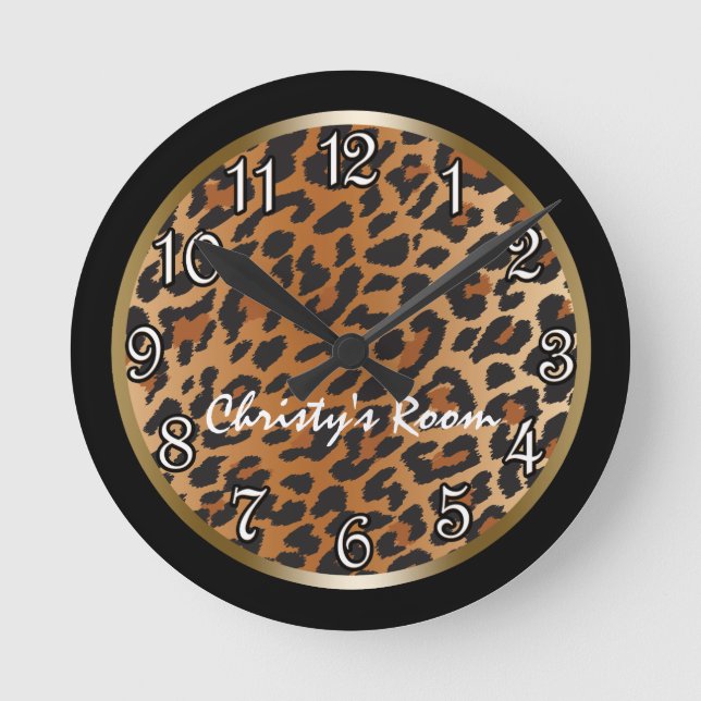 Leopard Print black Gold Personalised Wall Clock (Front)