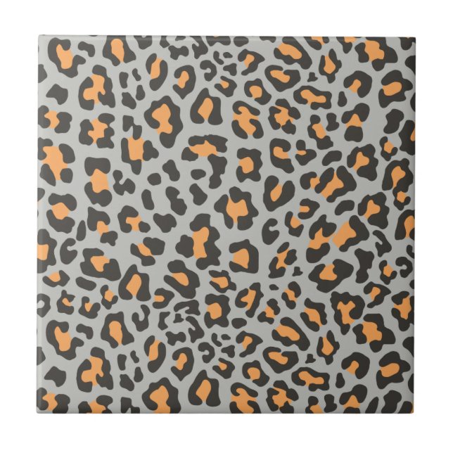 Leopard Print Black, Grey, Orange Tile (Front)