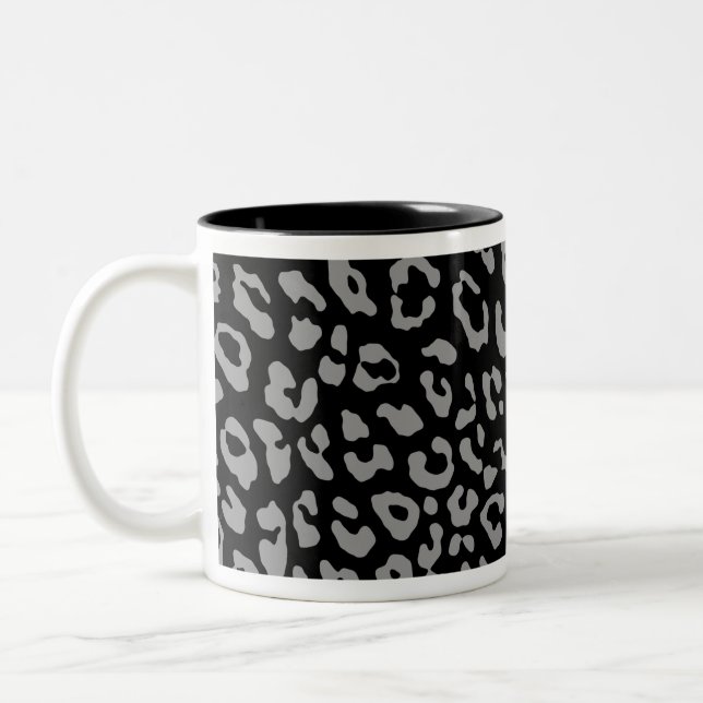 Leopard Print Black Grey Two-Tone Coffee Mug (Left)