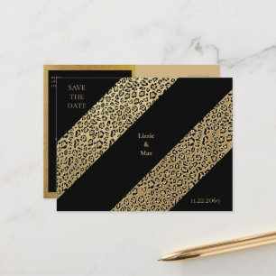 Leopard Print & Black Wedding Save the Date Announcement Postcard