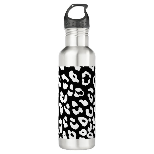 Leopard Print Black White 710 Ml Water Bottle (Front)