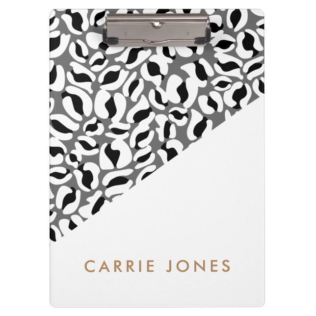 Leopard Print Black White Gold Business Elegant Clipboard (Front)