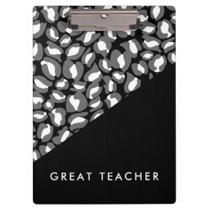 Leopard Print Black White Gold Great Teacher Clipboard
