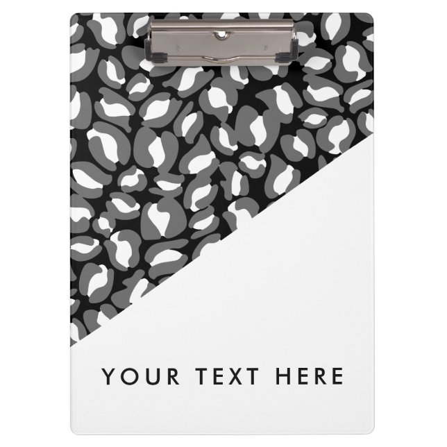 Leopard Print Black White Gold Your text here Clipboard (Front)
