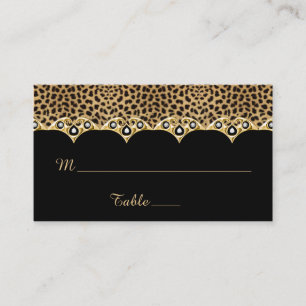 Leopard Print Black With Gold and Diamonds Place Card