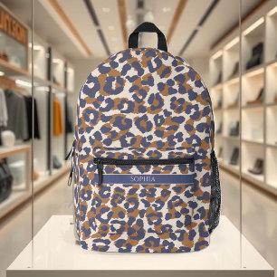 Leopard Print-Blue and Brown- Printed Backpack