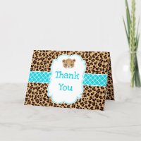 Leopard Print Blue Quatrefoil 'Thank You'