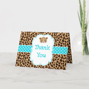Leopard Print Blue Quatrefoil 'Thank You' Thank You Card