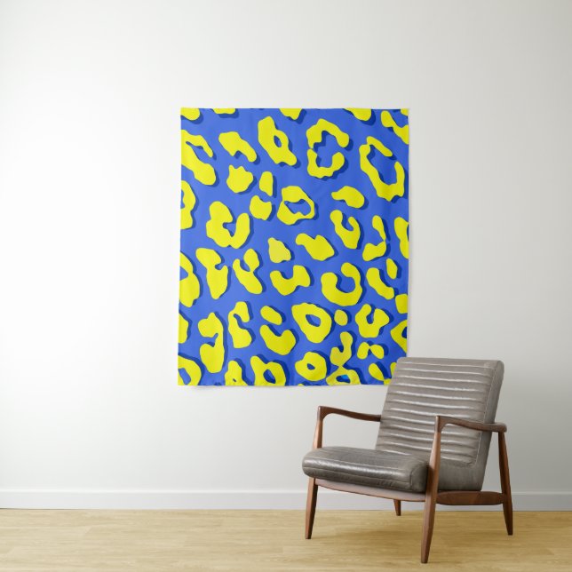 Leopard Print Blue Yellow Tapestry (In Situ)