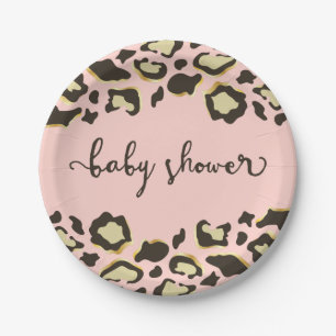 Leopard Print   Blush Pink   Baby Shower Paper Plate