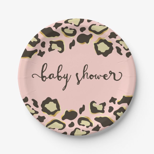 Leopard Print | Blush Pink | Baby Shower Paper Plate (Front)