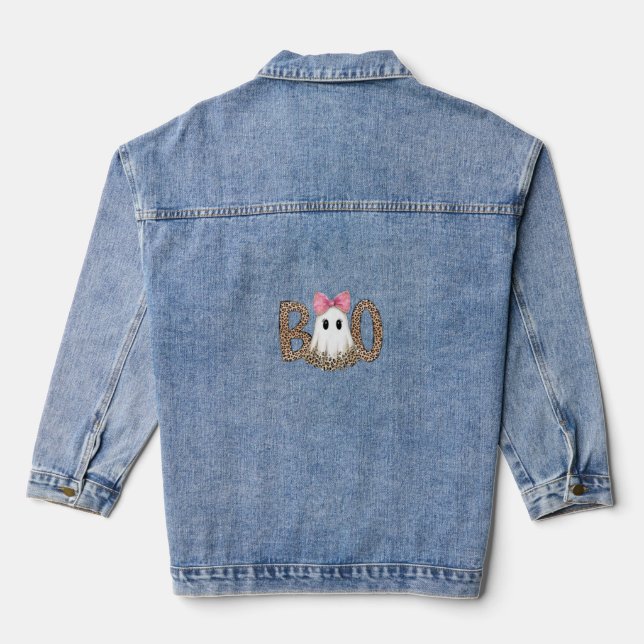 Leopard Print Boo Denim Jacket (Back)