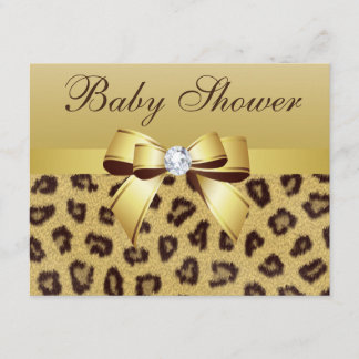 Leopard Print, Bow & Diamond Baby Shower Invitation